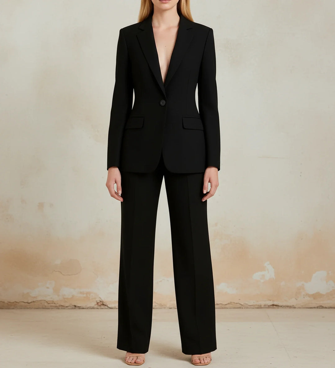 Women's Chic Tailored Long Blazer Suit Set Black