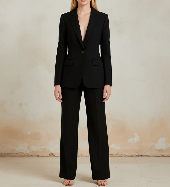 Women's Chic Tailored Long Blazer Suit Set Black