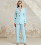 Women's Chic Tailored Long Blazer Suit Set Turquoise