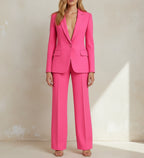 Women's Chic Tailored Long Blazer Suit Set Pink