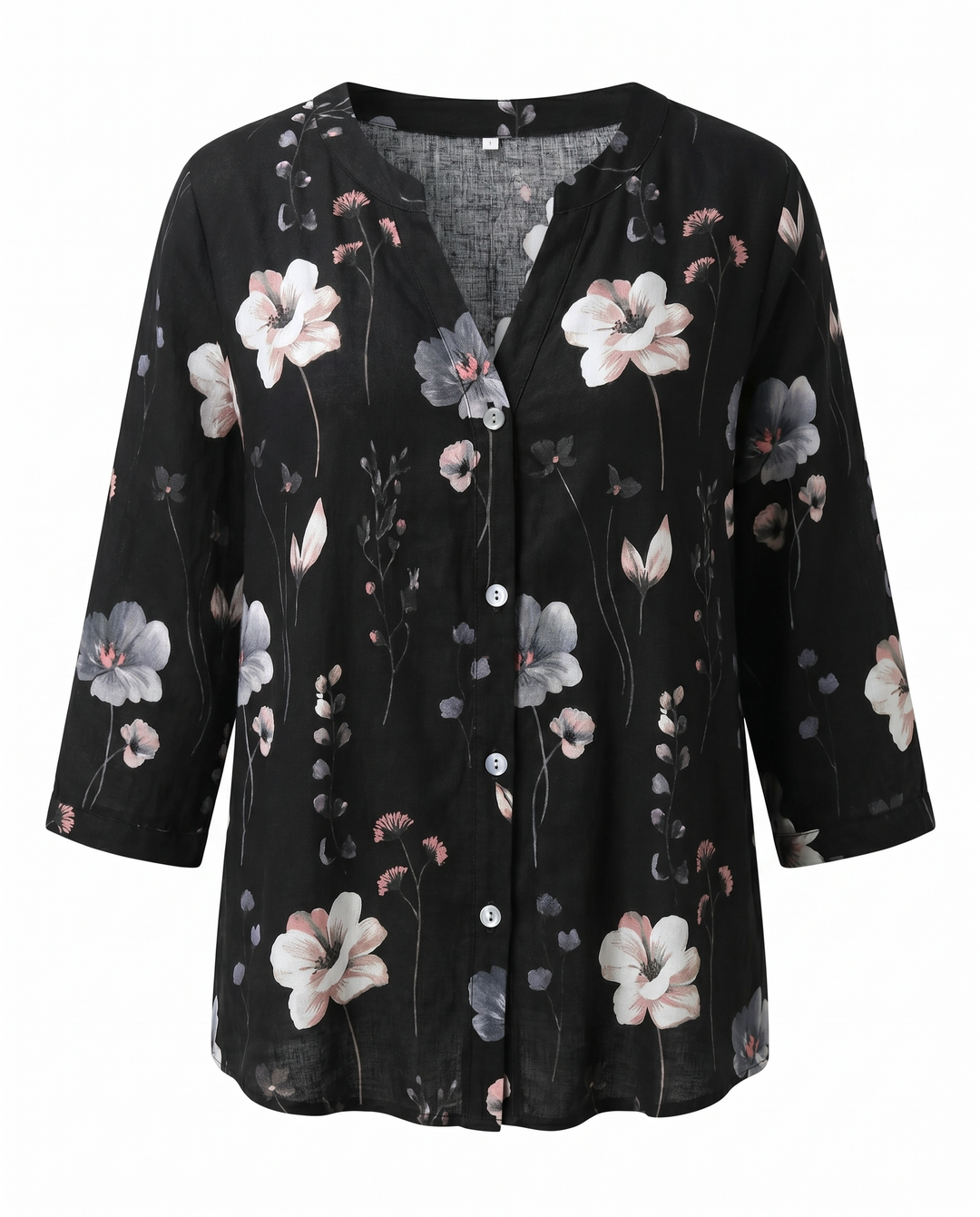 Women's Embroidered V-Neck Blouse with Soft Three-Quarter Sleeves