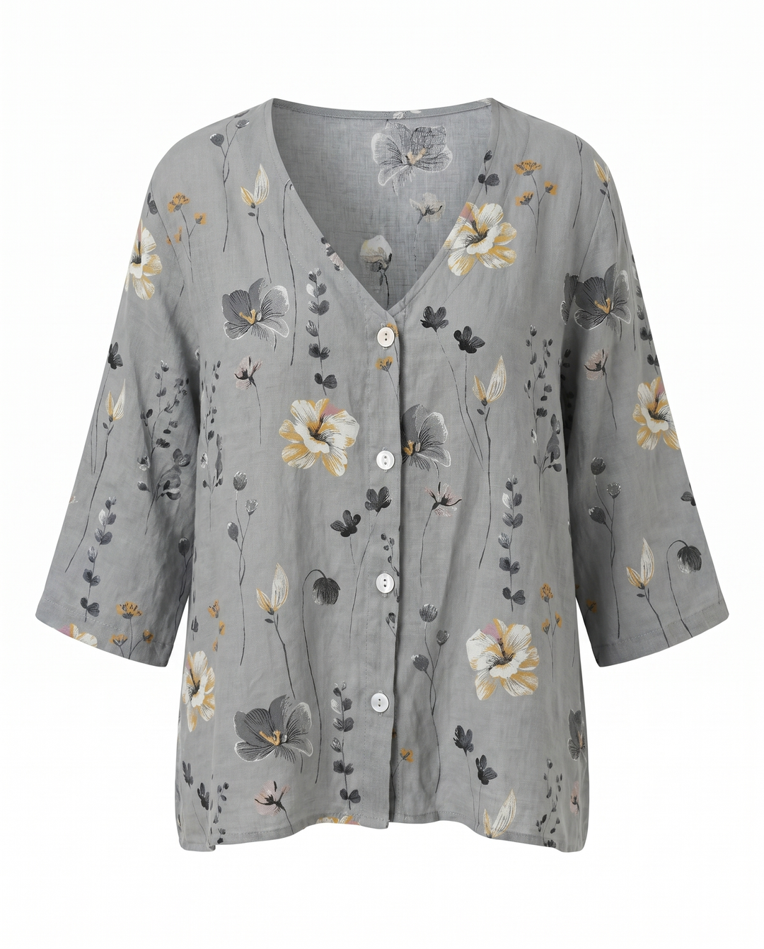 Women's Embroidered V-Neck Blouse with Soft Three-Quarter Sleeves