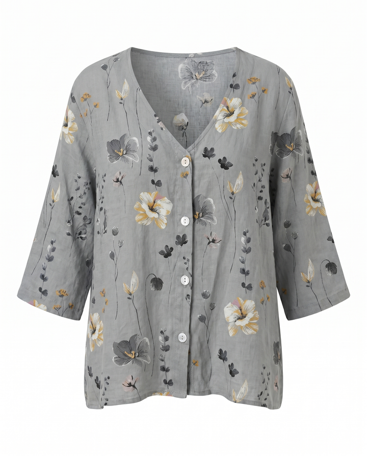 Women's Embroidered V-Neck Blouse with Soft Three-Quarter Sleeves