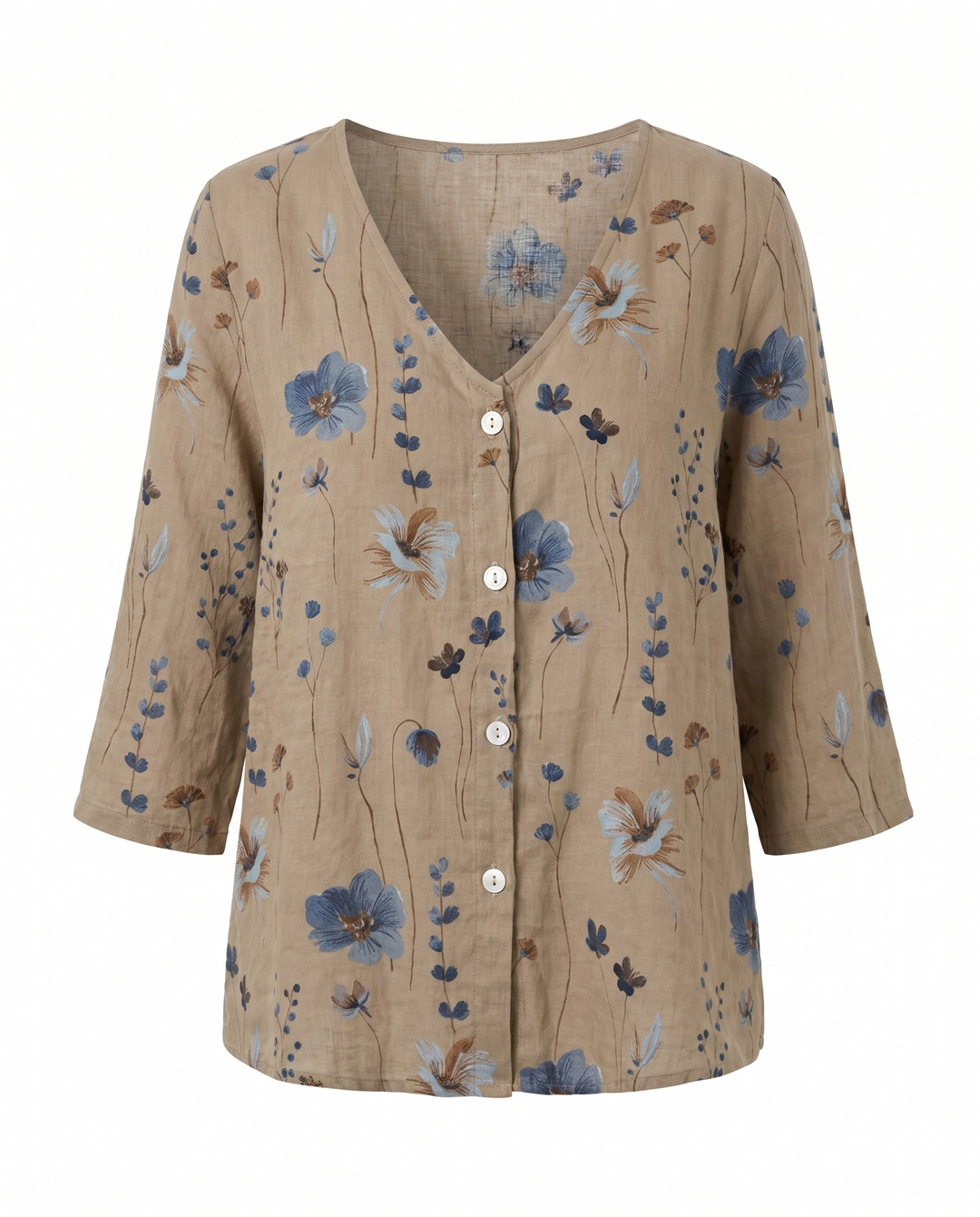 Women's Embroidered V-Neck Blouse with Soft Three-Quarter Sleeves