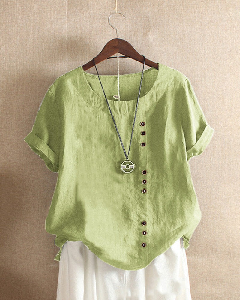 Women's Casual Woven Blouse with Button Details and Cuffed Sleeves Green