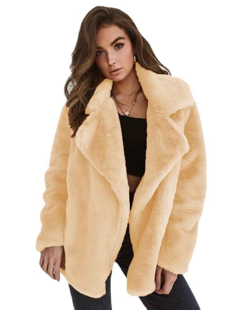Women's Teddy Fur Coat with Wide Lapel Collar | Cozy & Stylish Beige