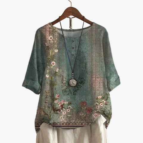 Women's Woven Blouse with Henley Neckline and Cuffed Sleeves Green