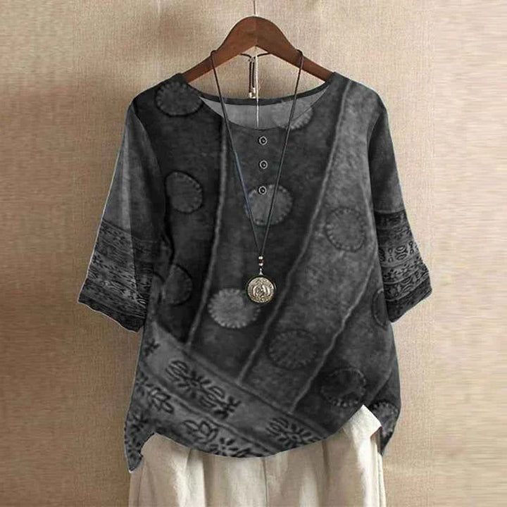 Women's Woven Blouse with Henley Neckline and Cuffed Sleeves Gray