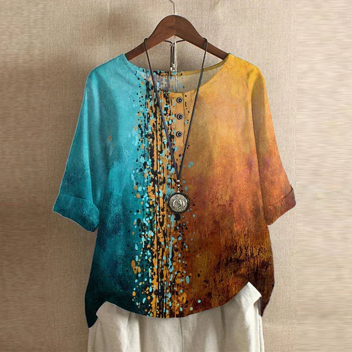 Women's Woven Blouse with Henley Neckline and Cuffed Sleeves Orange