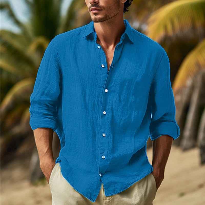 Men's Stylish Long Sleeve Shirt - William Design Royal Blue