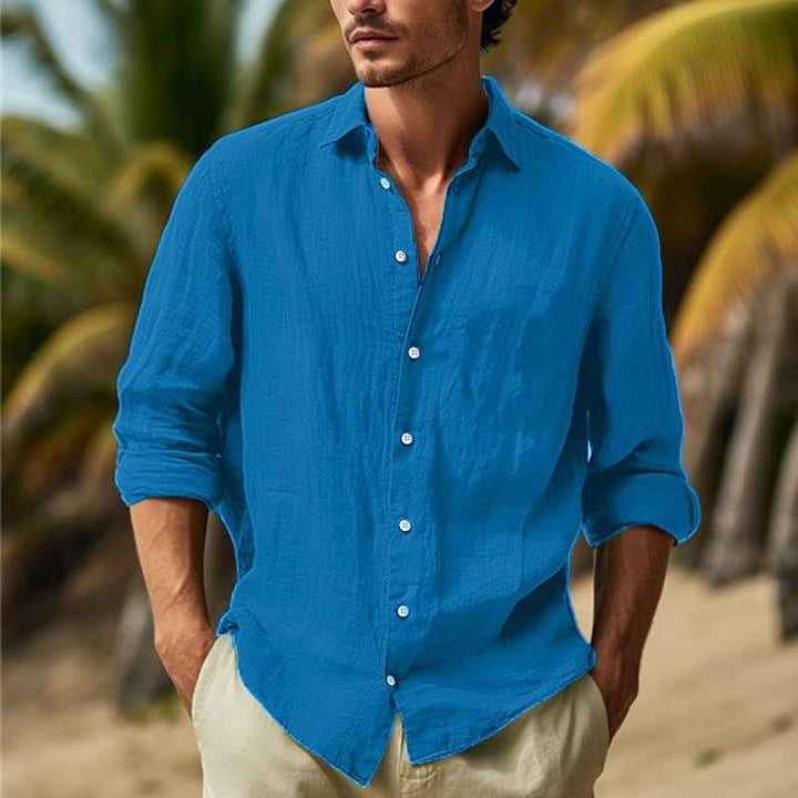 Men's Stylish Long Sleeve Shirt - William Design Royal Blue