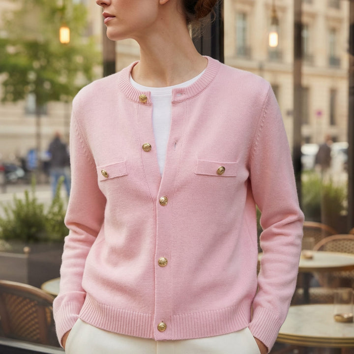 Women's Cropped Cardigan with Button-Down and Ribbed Trim Pink