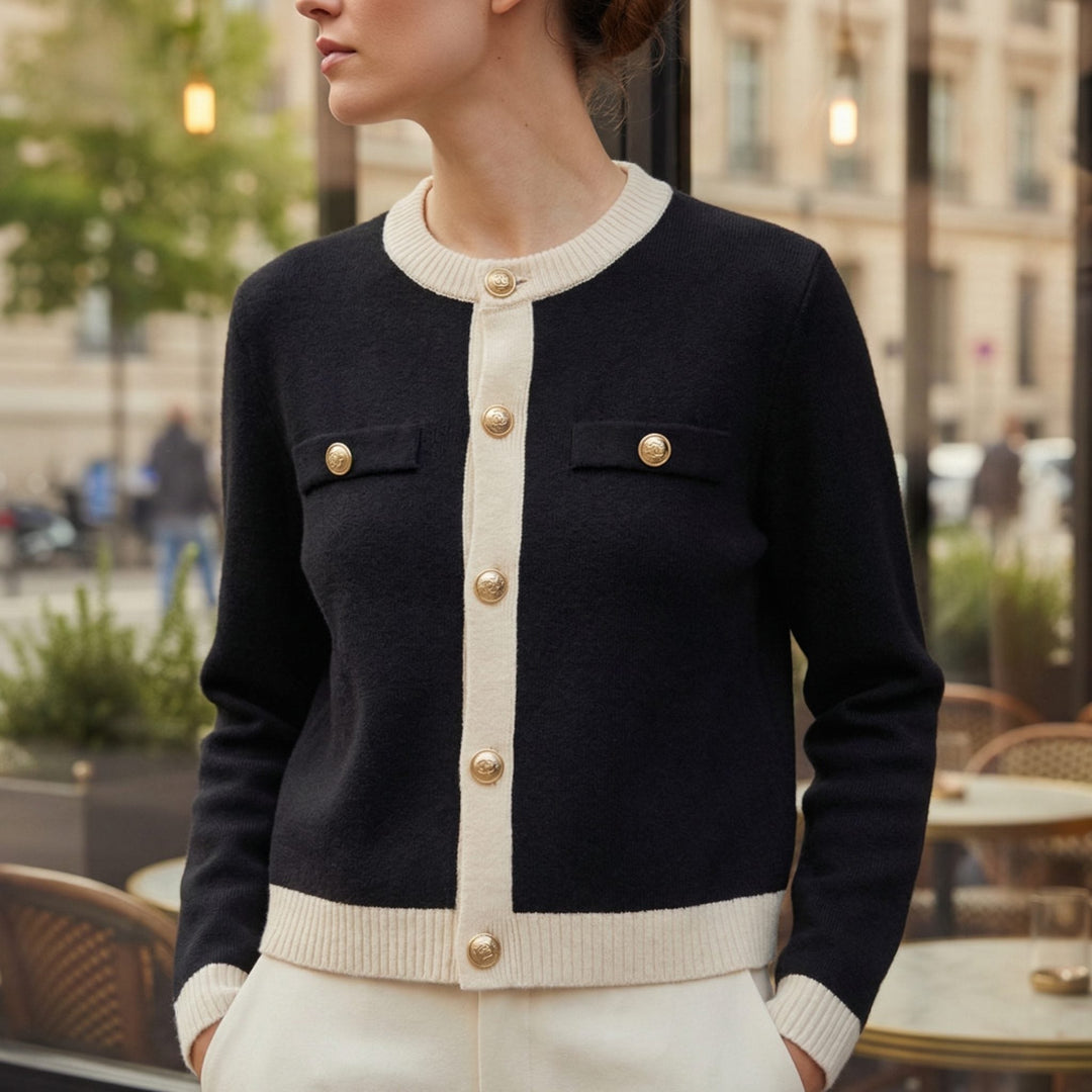 Women's Cropped Cardigan with Button-Down and Ribbed Trim Black