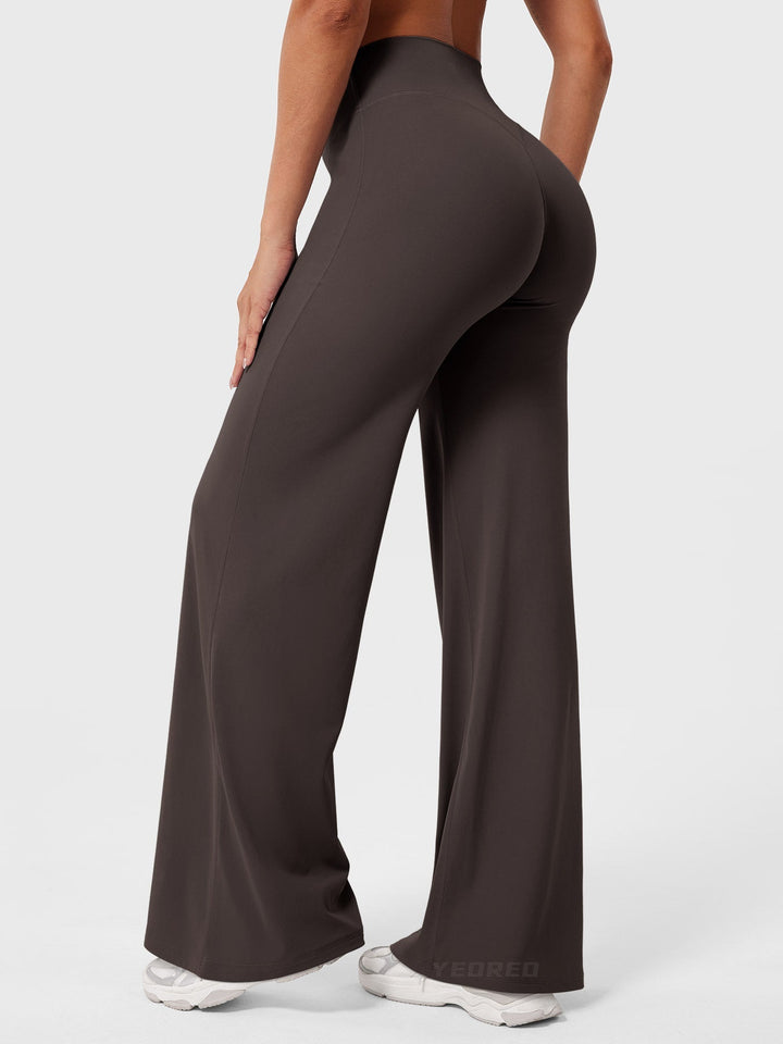 Women's High Waist Flared Summer Pants Dark Brown