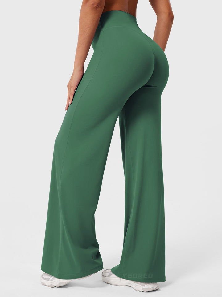 Women's High Waist Flared Summer Pants Dark Green