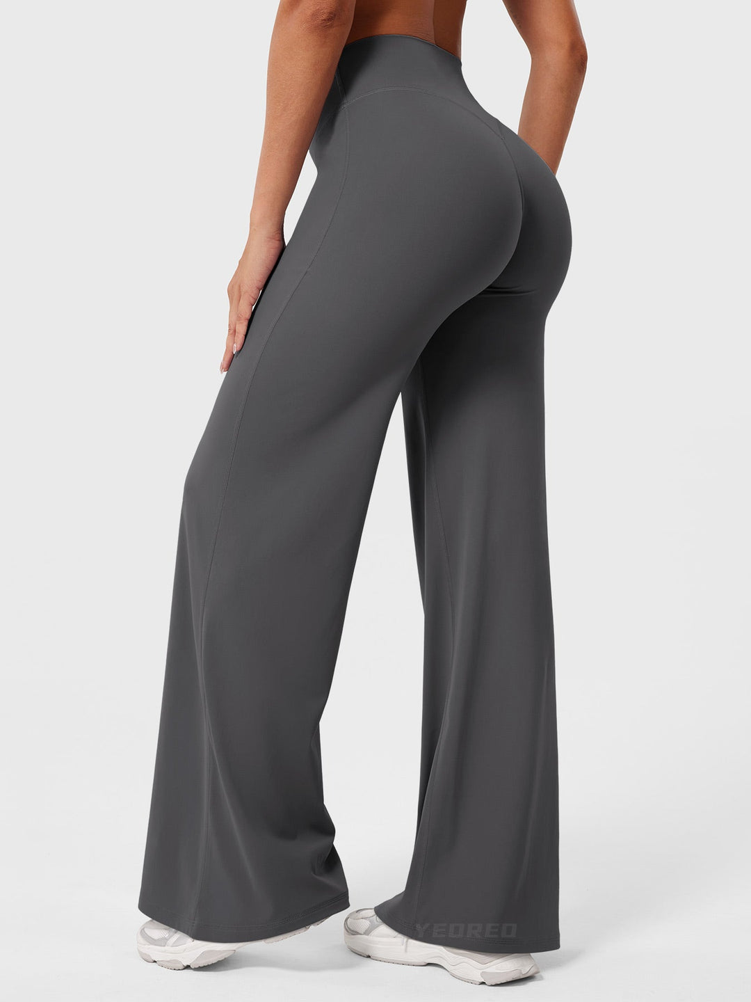 Women's High Waist Flared Summer Pants Dark Grey