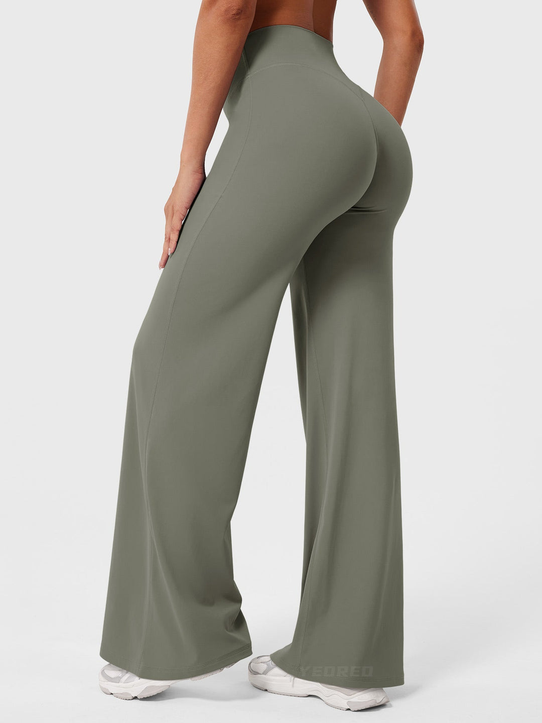 Women's High Waist Flared Summer Pants Grey Green