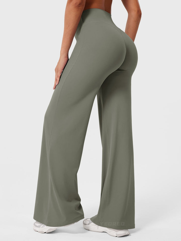 Women's High Waist Flared Summer Pants Grey Green