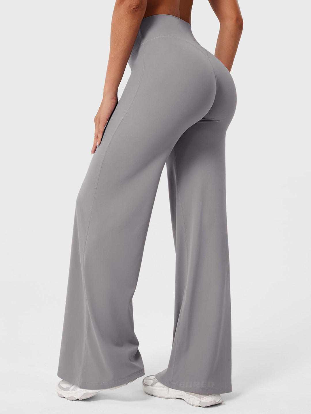Women's High Waist Flared Summer Pants Light Grey
