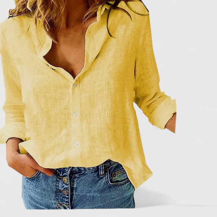 Women's Relaxed Button-Up Blouse Yellow