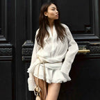 Women's Classic Long Sleeve Pleated Shirt Dress