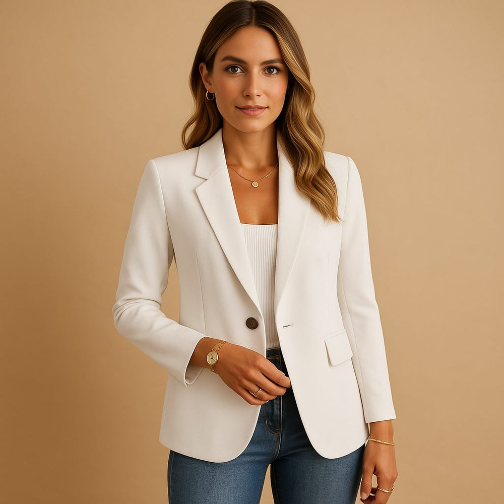 Women's Tailored Blazer with Lapel Collar for Stylish Look White