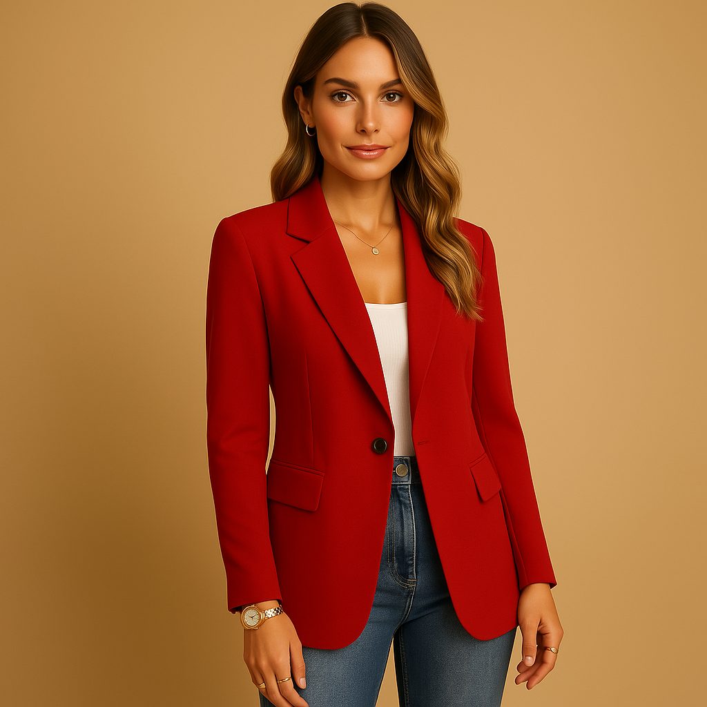 Women's Tailored Blazer with Lapel Collar for Stylish Look Red