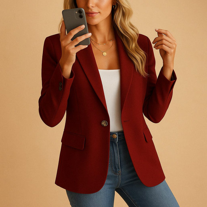 Women's Tailored Blazer with Lapel Collar for Stylish Look Burgundy