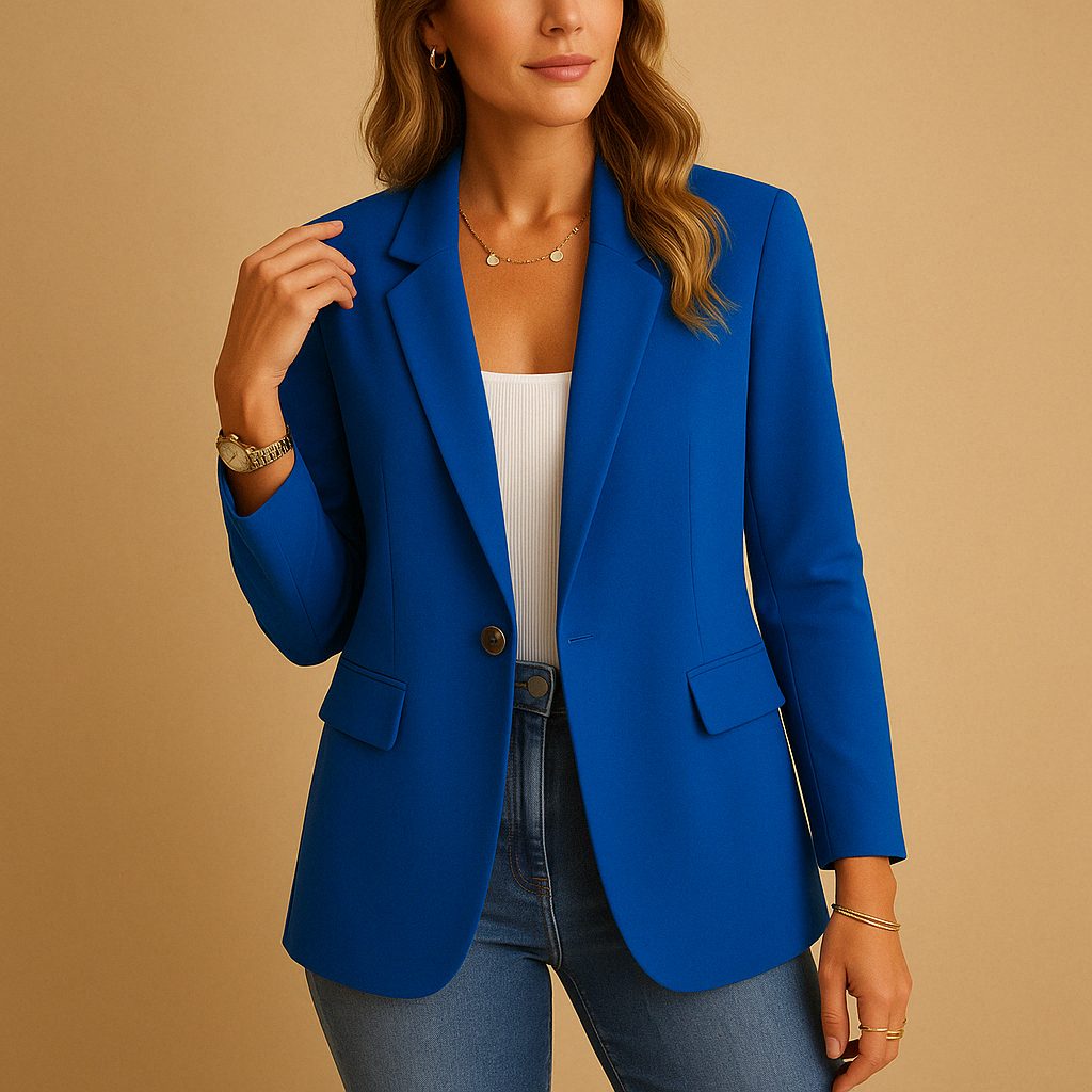 Women's Tailored Blazer with Lapel Collar for Stylish Look Blue
