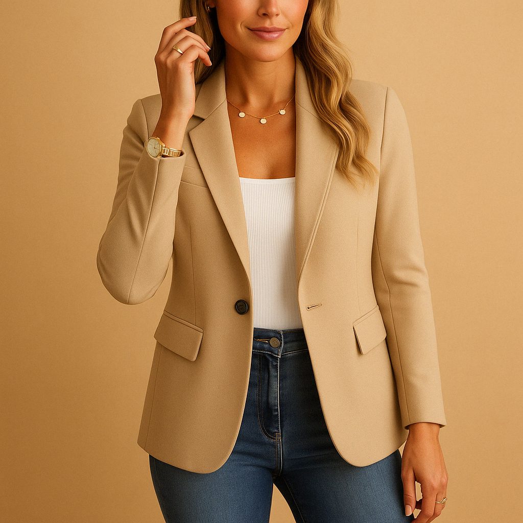 Women's Tailored Blazer with Lapel Collar for Stylish Look Tan