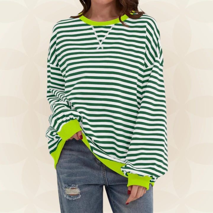 Randig oversized sweatshirt för kvinnor med rund halsringning