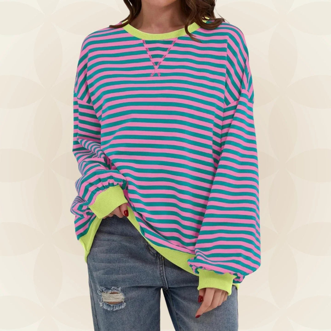 Randig oversized sweatshirt för kvinnor med rund halsringning