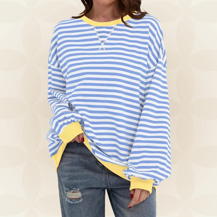Randig oversized sweatshirt för kvinnor med rund halsringning
